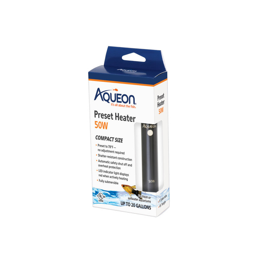 Aqueon Preset Aquarium Heater 1ea/Black, 50 W, Up To 20 gal